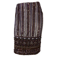 2000s Valentino Garavani Purple Heavily Beaded Crystal Pencil Skirt