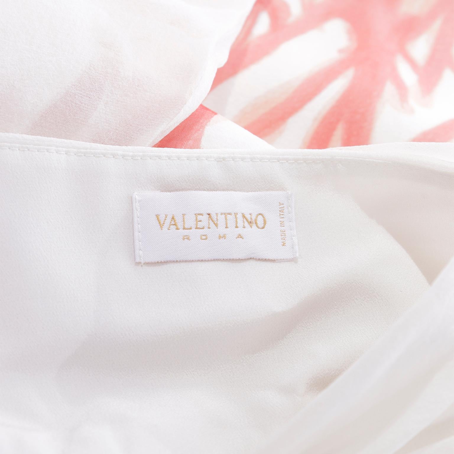 Anfang 2000er Valentino Elfenbein Seide Chiffon Korallen Print Kleid mit langen Schärpe im Angebot 8