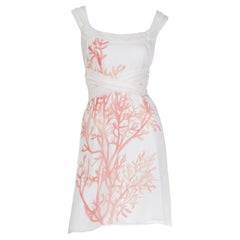 Early 2000s Valentino Ivory Silk Chiffon Coral Print Dress With Long Sash
