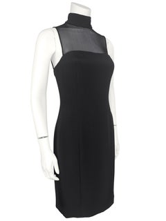 Early 2000s Vera Wang Black Illusion Turtleneck Black Cocktail Dress