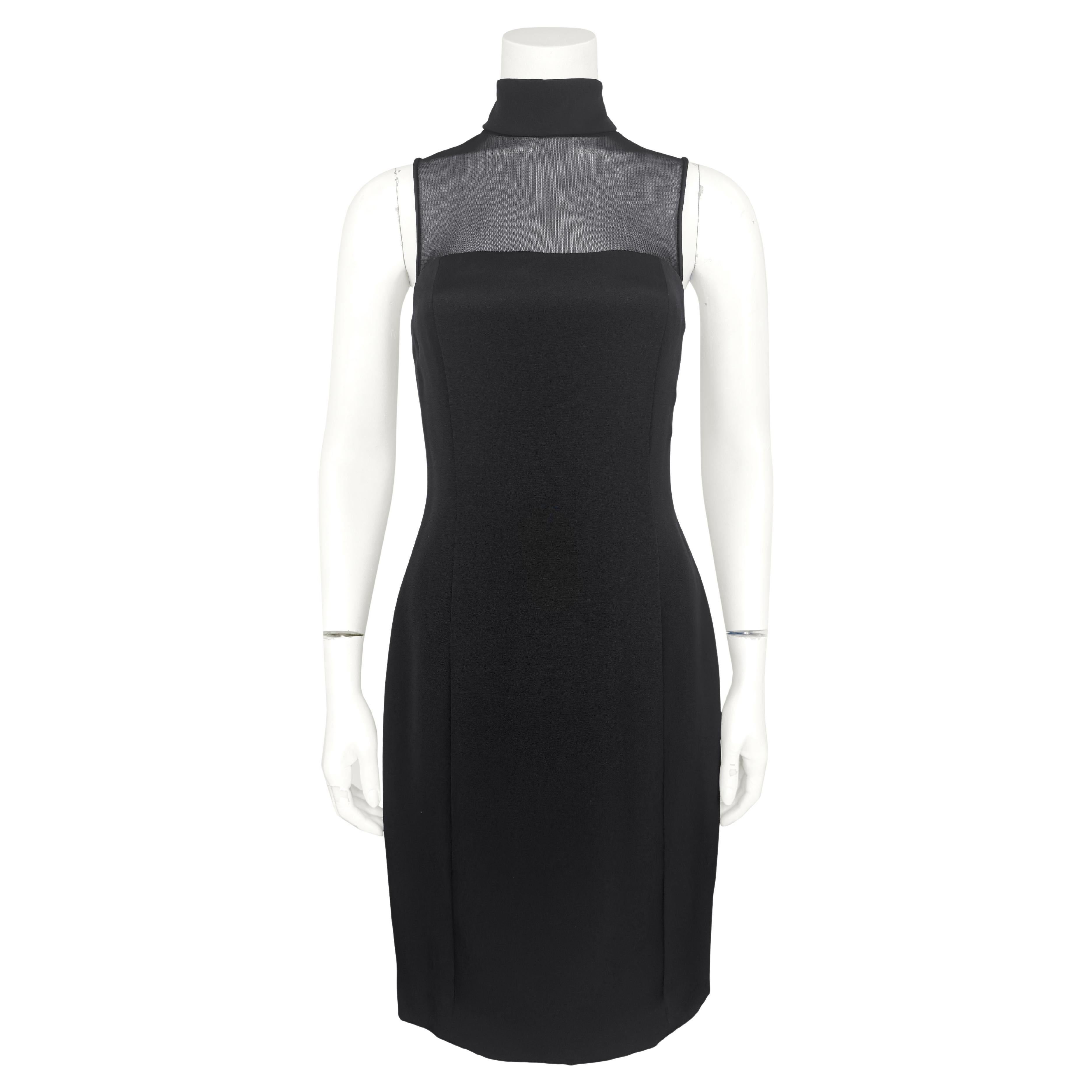Early 2000s Vera Wang Black Illusion Turtleneck Black Cocktail Dress For Sale