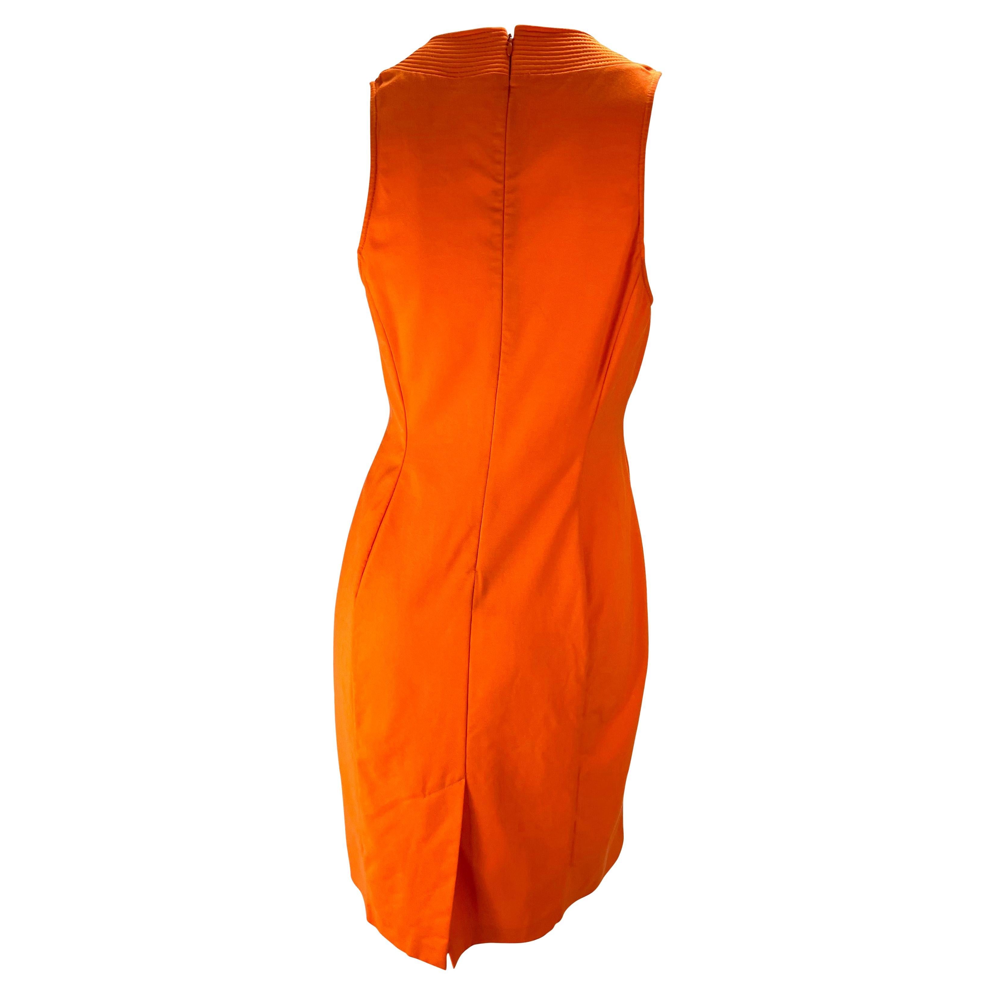 Early 2000s Versace by Donatella Neon Orange Wool Blend Sleeveless Dress In Good Condition For Sale In West Hollywood, CA