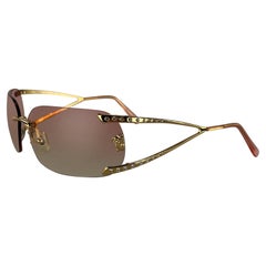 Début des années 2000 - Versace by Donatella Pink Gold-Tone Rhinestone Rimless Sunglasses