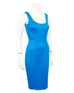 Early 2000's Versace Peacock Blue Body Con Dress