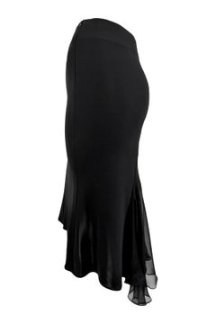 Primi anni 2000 Yigal Azrouël Gonna midi nera con pannello in chiffon elasticizzato Bodycon