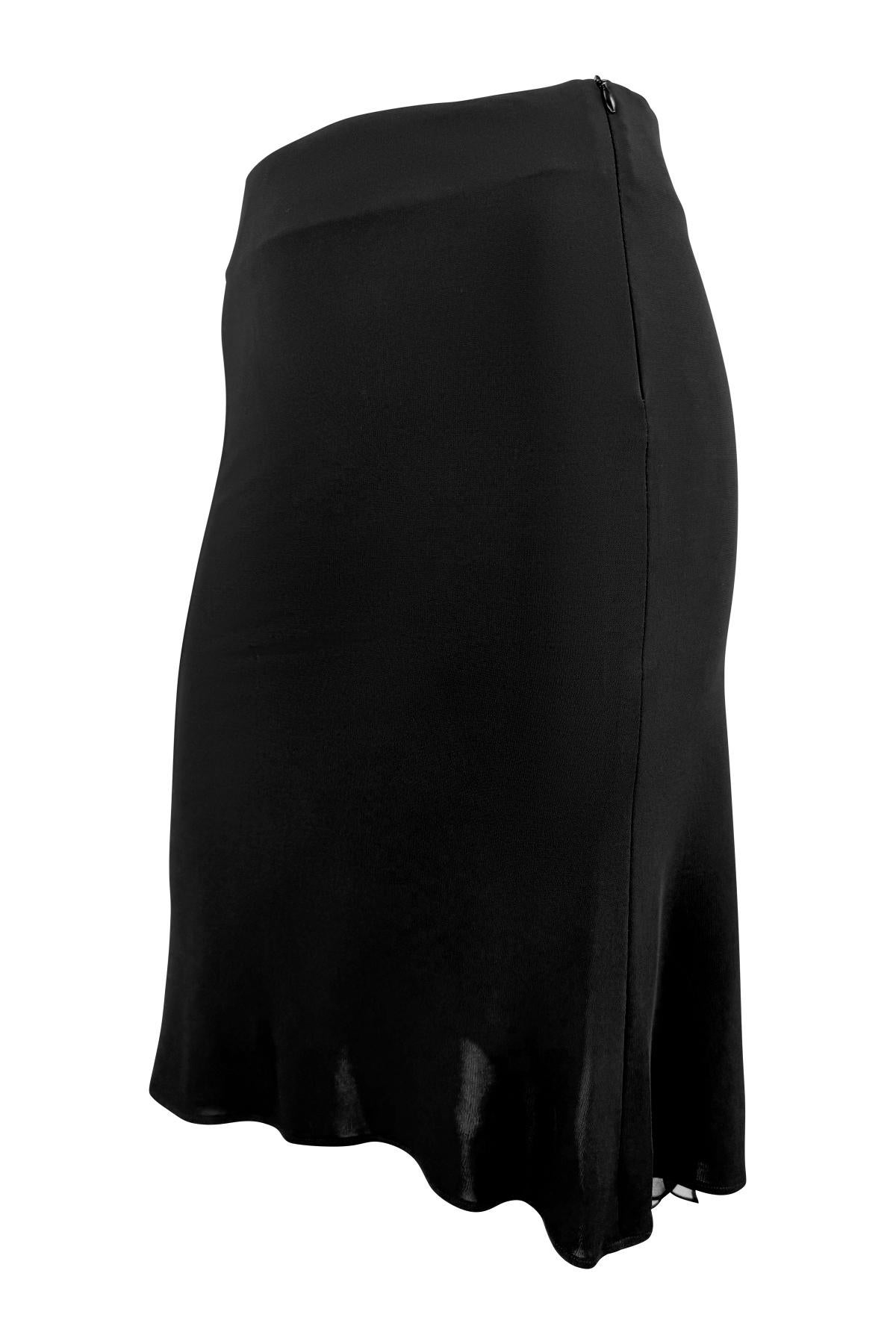 Early 2000s Yigal Azrouël Black Bodycon Stretch Chiffon Panel Midi Skirt In Excellent Condition For Sale In West Hollywood, CA