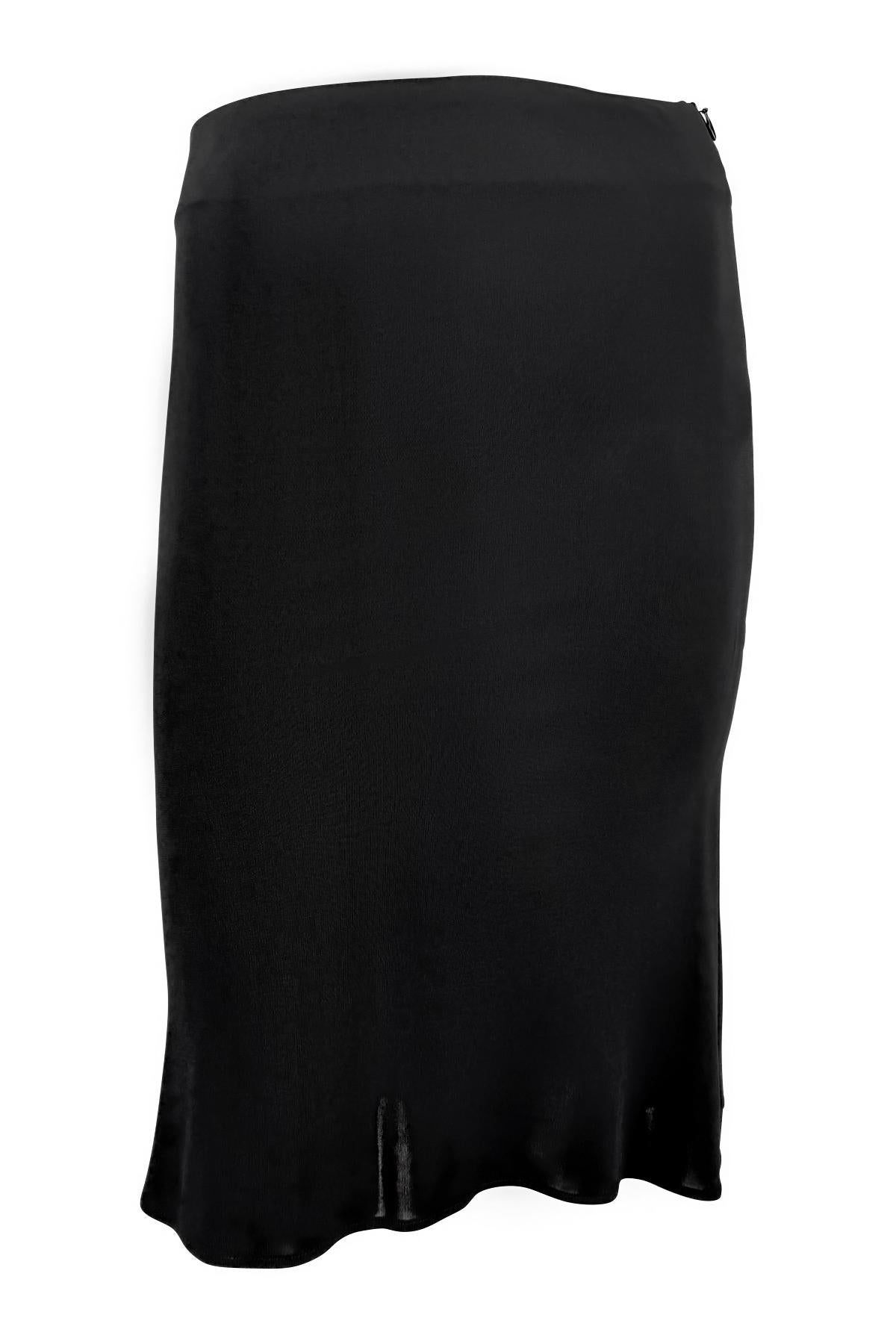 Women's Early 2000s Yigal Azrouël Black Bodycon Stretch Chiffon Panel Midi Skirt For Sale