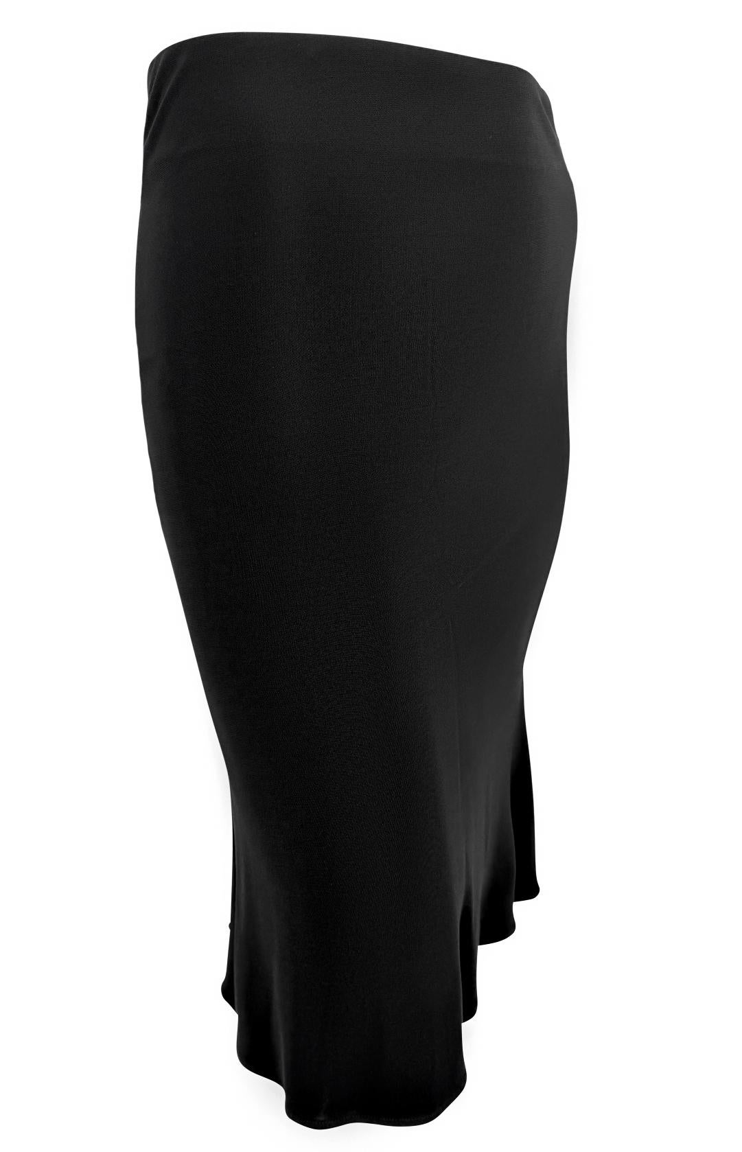 Early 2000s Yigal Azrouël Black Bodycon Stretch Chiffon Panel Midi Skirt For Sale 1