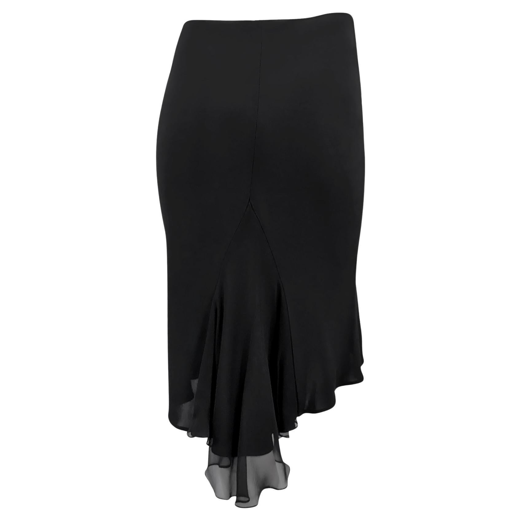 Early 2000s Yigal Azrouël Black Bodycon Stretch Chiffon Panel Midi Skirt For Sale