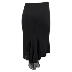 Early 2000s Yigal Azrouël Black Bodycon Stretch Chiffon Panel Midi Skirt