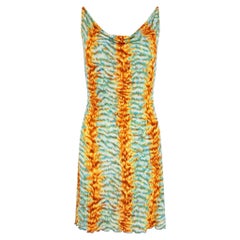 Early 2000s Yigal Azrouël Blue Orange Abstract Print Backless Mini Dress