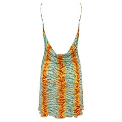 Early 2000s Yigal Azrouël Blue Orange Abstract Print Backless Mini Dress