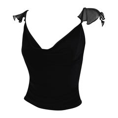 Anfang 2000er Yigal Azrouël Rüschen Chiffon rückenfreies Stretch-Cowl-Top