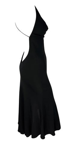 Early 2000s Yigal Azrouël Sheer Backless Black Cowl Neck Flare Dress