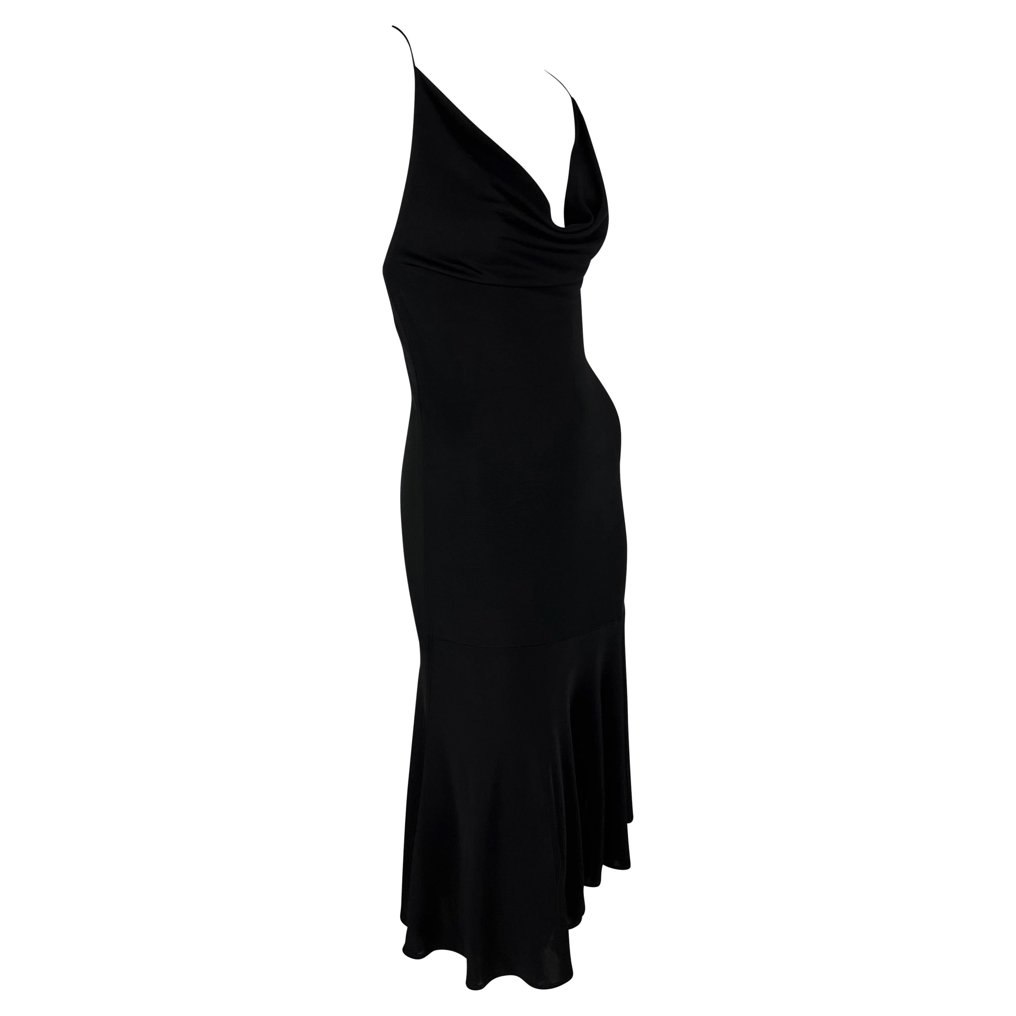 Early 2000s Yigal Azrouël Sheer Backless Black Cowl Neck Flare Dress  In Excellent Condition For Sale In West Hollywood, CA