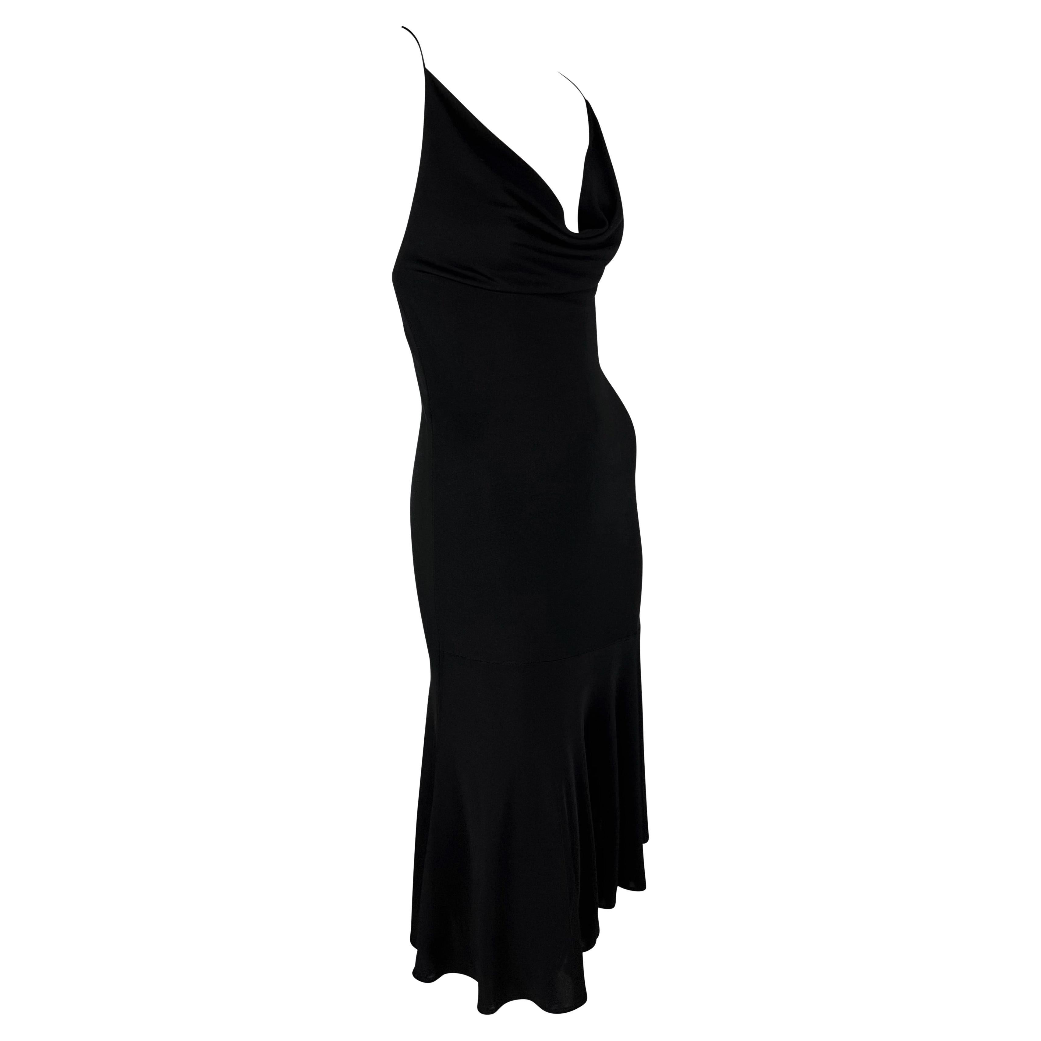 Early 2000s Yigal Azrouël Sheer Backless Black Cowl Neck Flare Dress In Excellent Condition For Sale In West Hollywood, CA