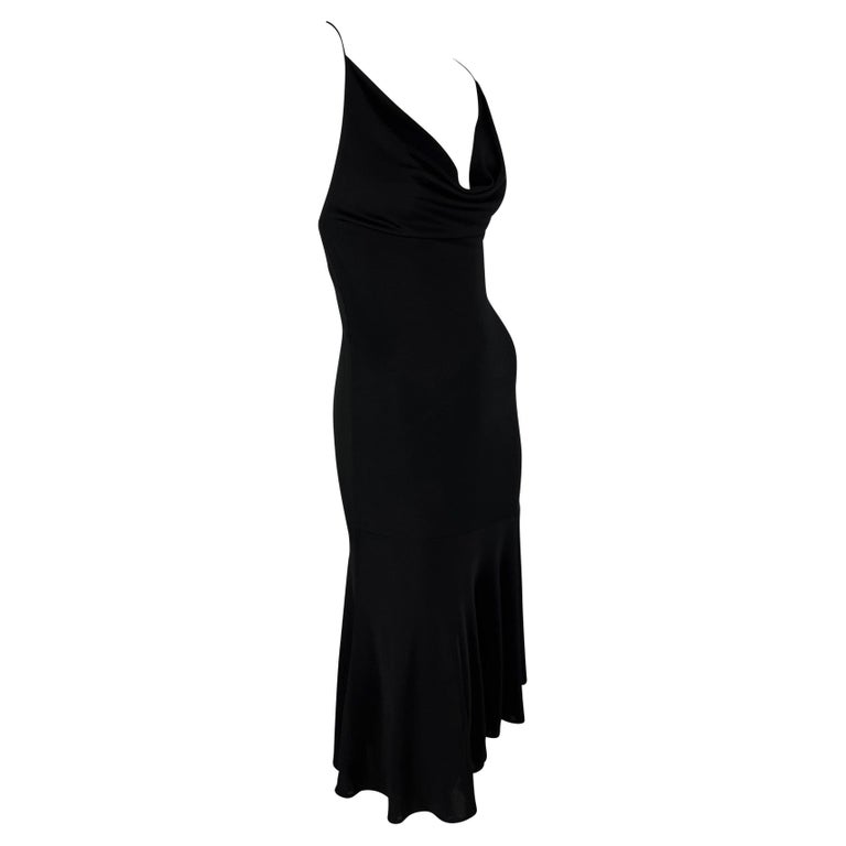 Early 2000s Yigal Azroul Sheer Backless Black Cowl Neck Flare Dress For  Sale at 1stDibs