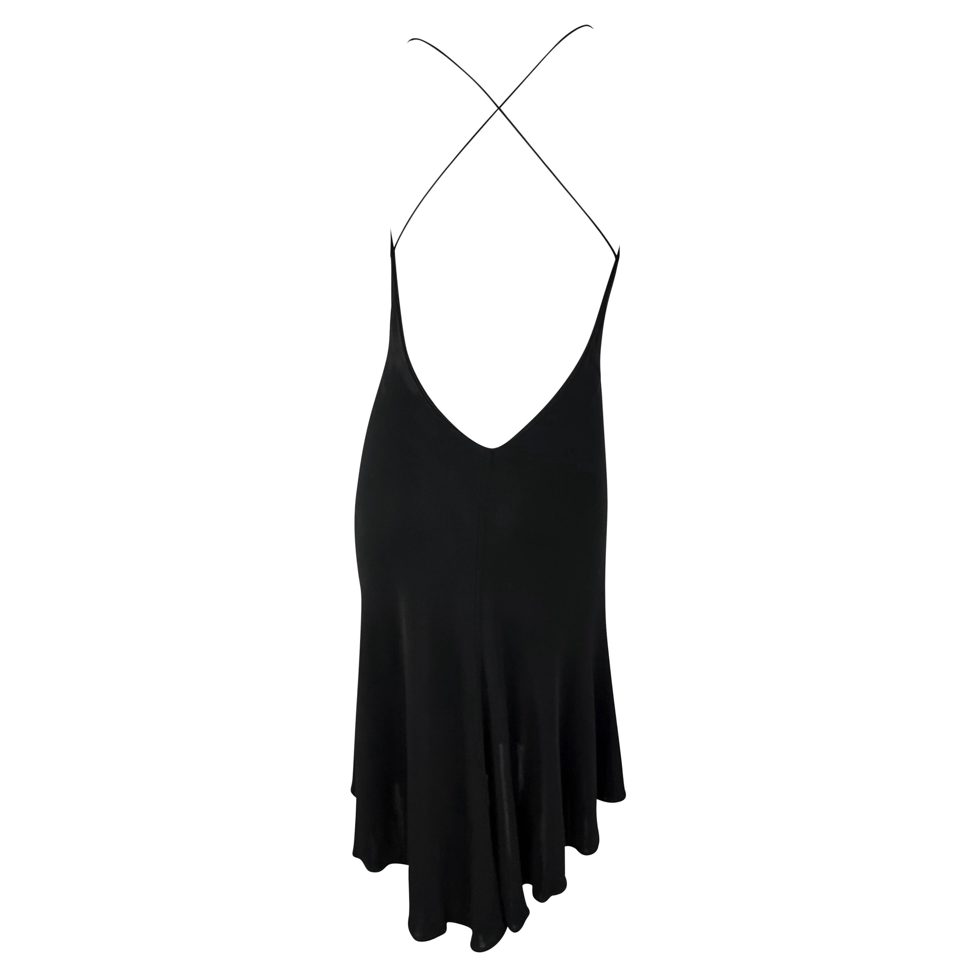 Early 2000s Yigal Azrouël Sheer Backless Black Cowl Neck Flare Dress For Sale