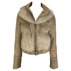 Early 2000s Yves Saint Laurent Beige Suede Fur Monochrome Moto Jacket