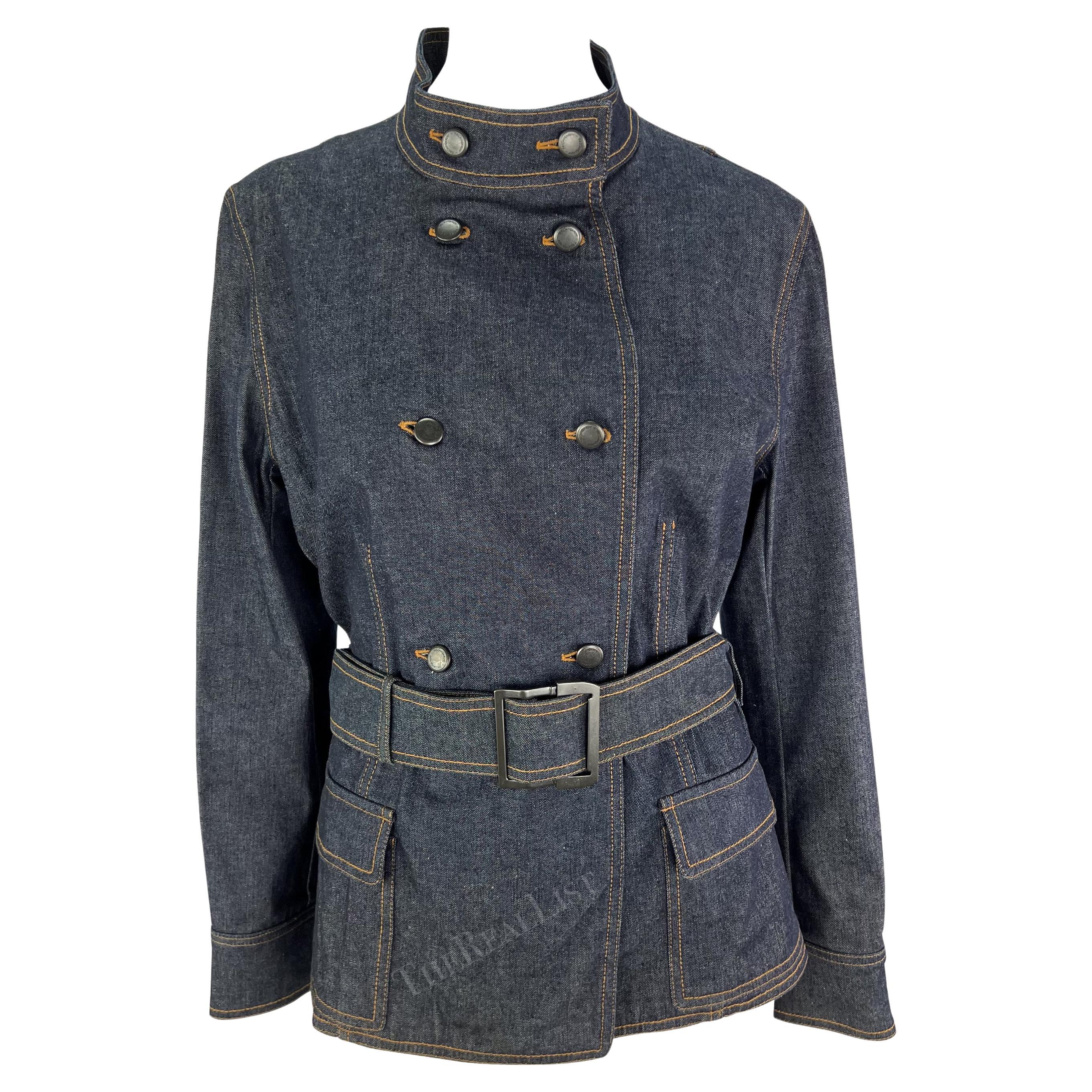 Early 2000s Yves Saint Laurent by Tom Ford Belted Denim Jacket For Sale