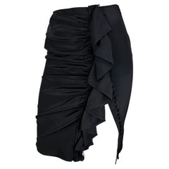 Early 2000s Yves Saint Laurent by Tom Ford Black Silk Ruffle Button Skirt