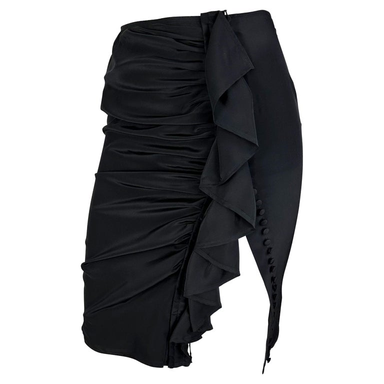 YVES SAINT LAURENT Size M Black Silk Bubble Hem Skirt main image 1