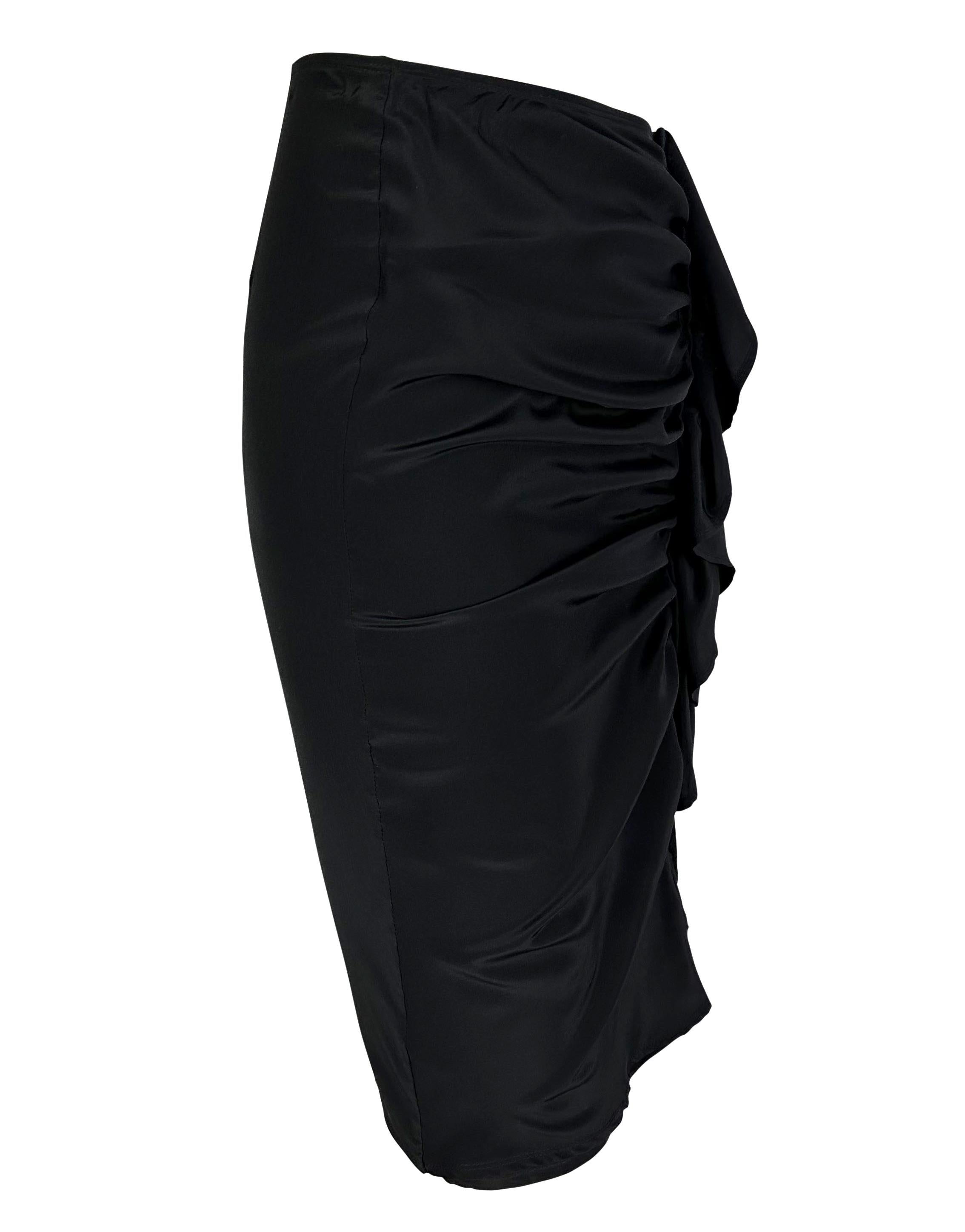 Early 2000s Yves Saint Laurent by Tom Ford Black Silk Ruffle Button Skirt  For Sale 2