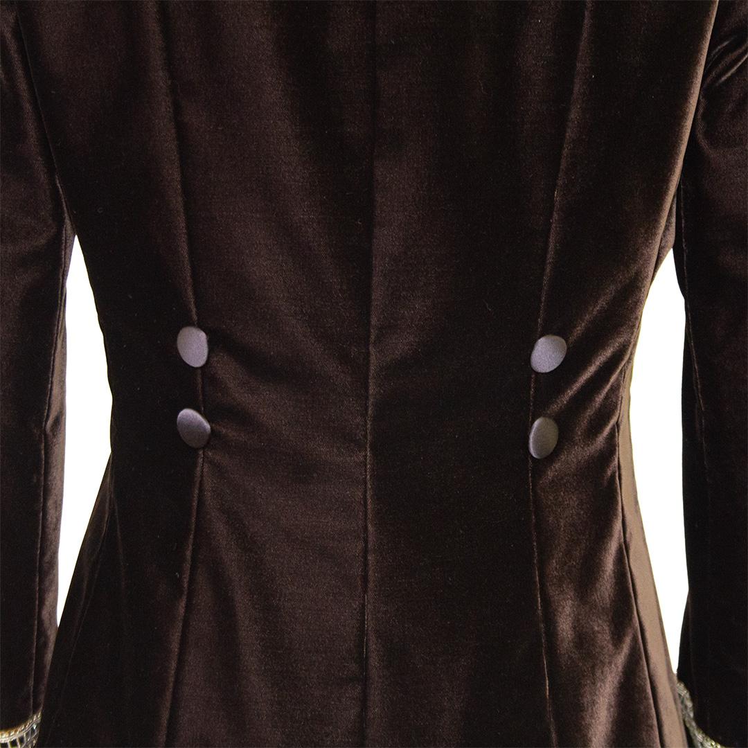 Early 2000's Yves Saint Laurent Rive Gauche Brown Velvet Embroidered Jacket In Good Condition For Sale In Toronto, Ontario
