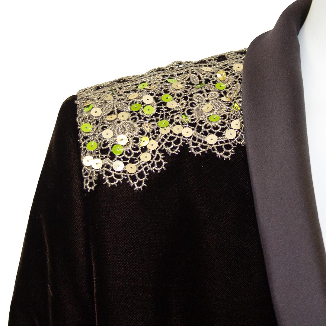 Women's Early 2000's Yves Saint Laurent Rive Gauche Brown Velvet Embroidered Jacket For Sale