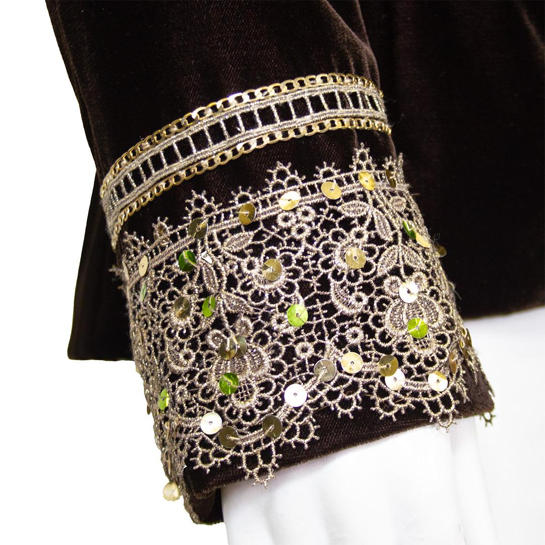 Early 2000's Yves Saint Laurent Rive Gauche Brown Velvet Embroidered Jacket For Sale 1