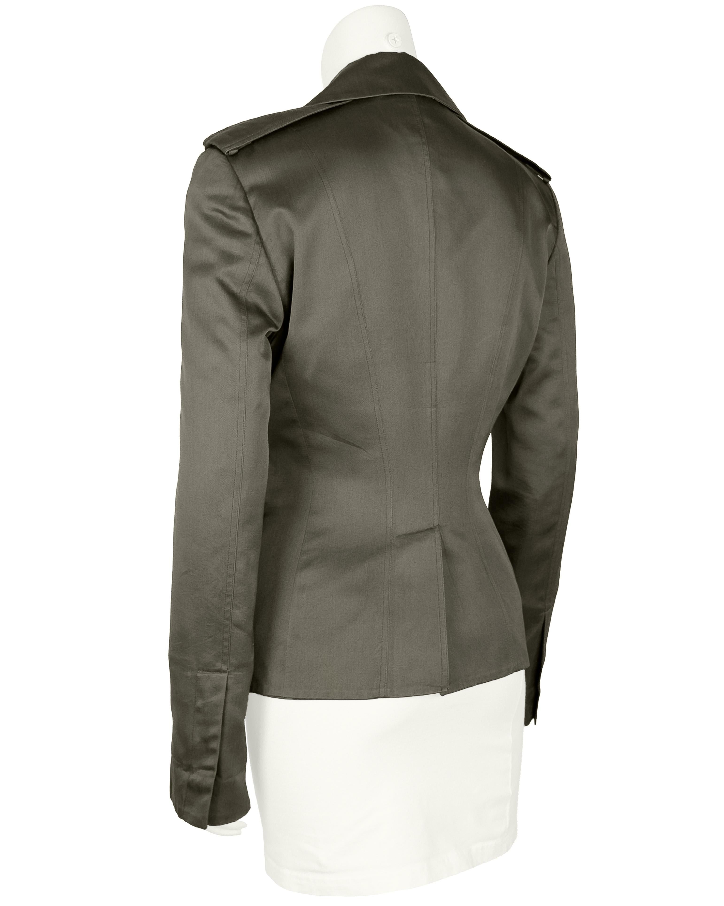 Principios de los 2000Gucci Tom Ford Era Chaqueta de algodón oliva estilo safari Gris en venta