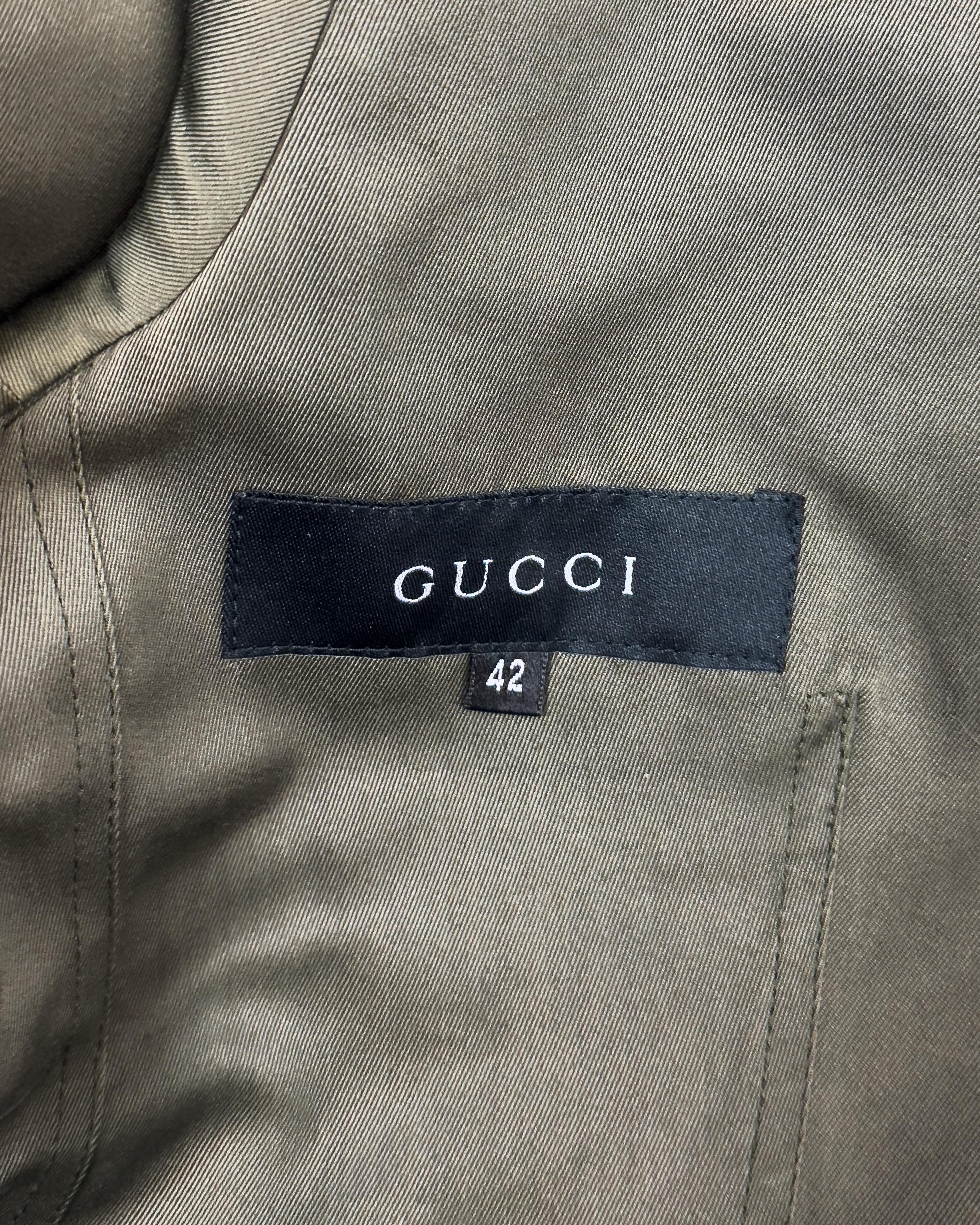 Principios de los 2000Gucci Tom Ford Era Chaqueta de algodón oliva estilo safari en venta 1