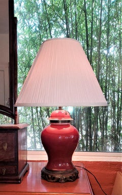 American Dedham Style Pottery Sang de Boeuf & Gilt Bronze Table Lamp