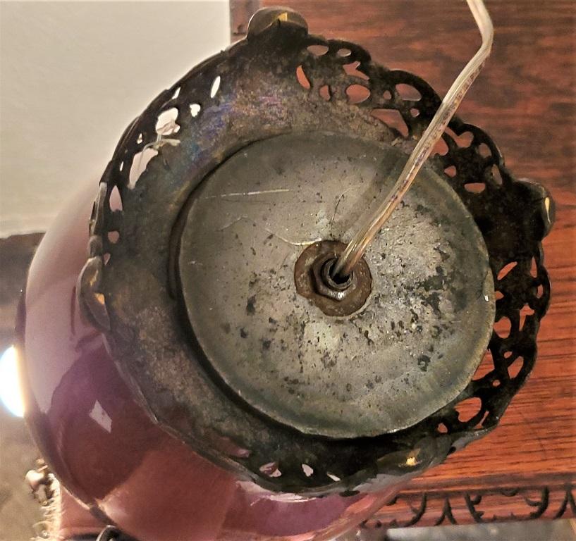Lampe de table en bronze doré et poterie Sang de Boeuf, style Dedham, du début du 20e siècle en vente 9