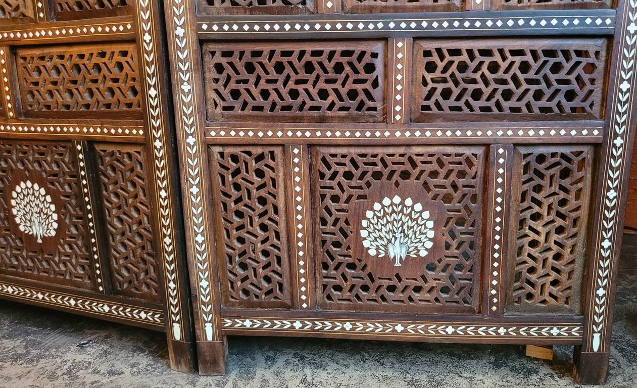 20C Anglo Indian Style Double Sided Profusely Inlaid 4 Panel Screen For Sale 4