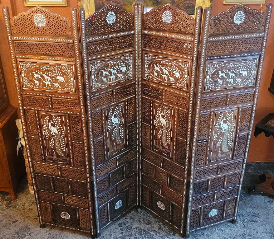 20C Anglo Indian Style Double Sided Profusely Inlaid 4 Panel Screen For Sale 8