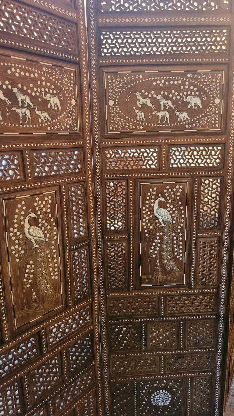 20C Anglo Indian Style Double Sided Profusely Inlaid 4 Panel Screen For Sale 10