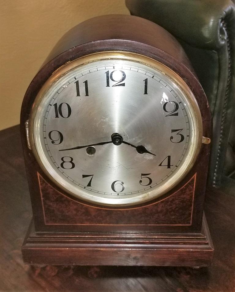 Mahogany Early 20th Century British 8 Day Movement Mantel Clock
