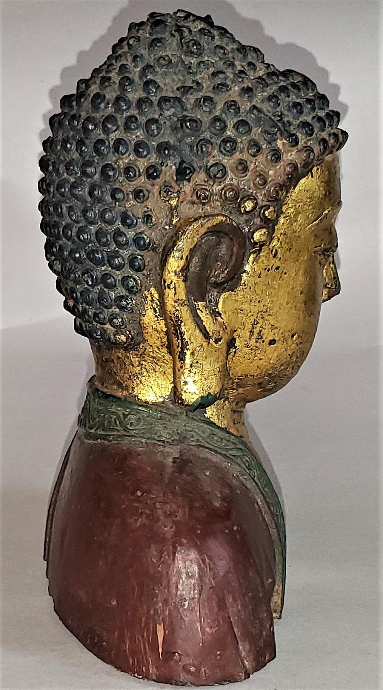 Early 20th Century Cambodian Gilt and Painted Iron Buddha Bust 5