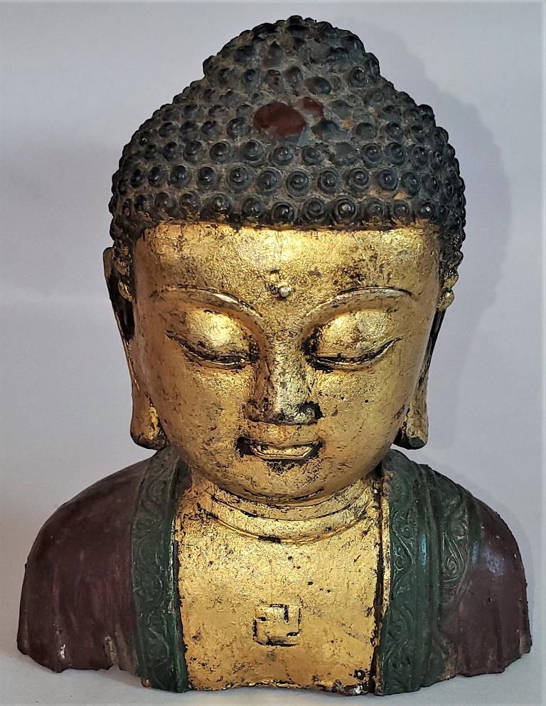 Early 20th Century Cambodian Gilt and Painted Iron Buddha Bust 6