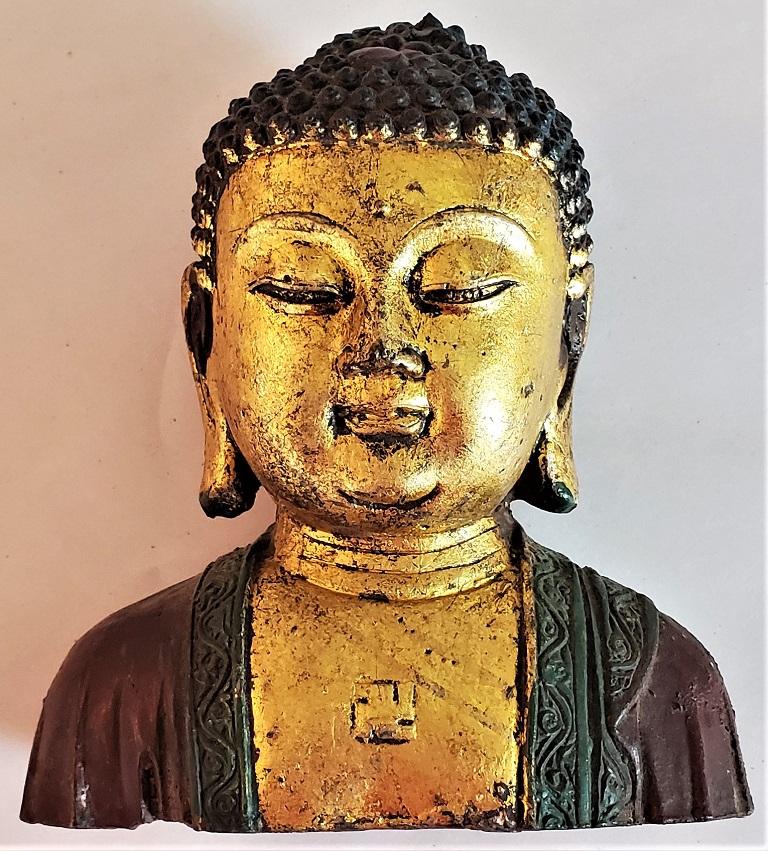 Early 20th Century Cambodian Gilt and Painted Iron Buddha Bust 9