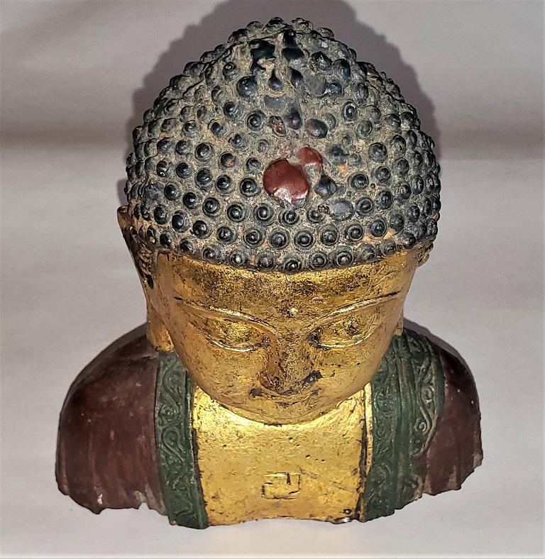 Early 20th Century Cambodian Gilt and Painted Iron Buddha Bust 1