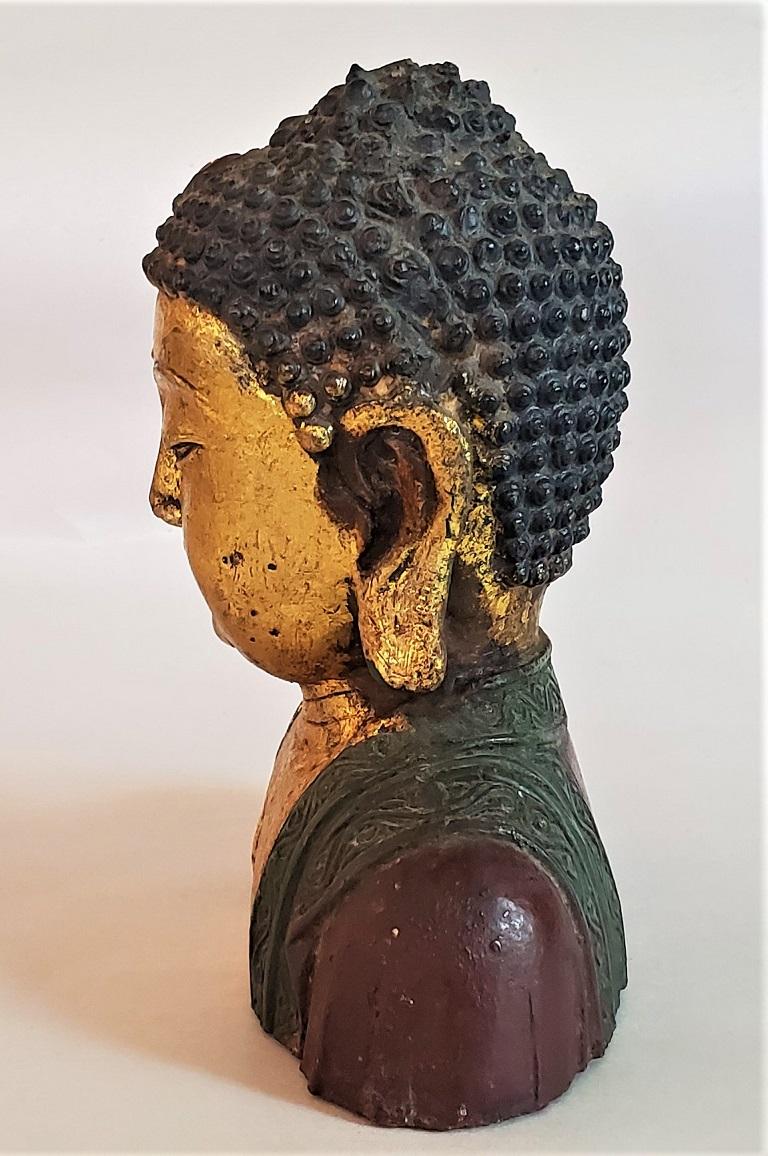 Early 20th Century Cambodian Gilt and Painted Iron Buddha Bust 2