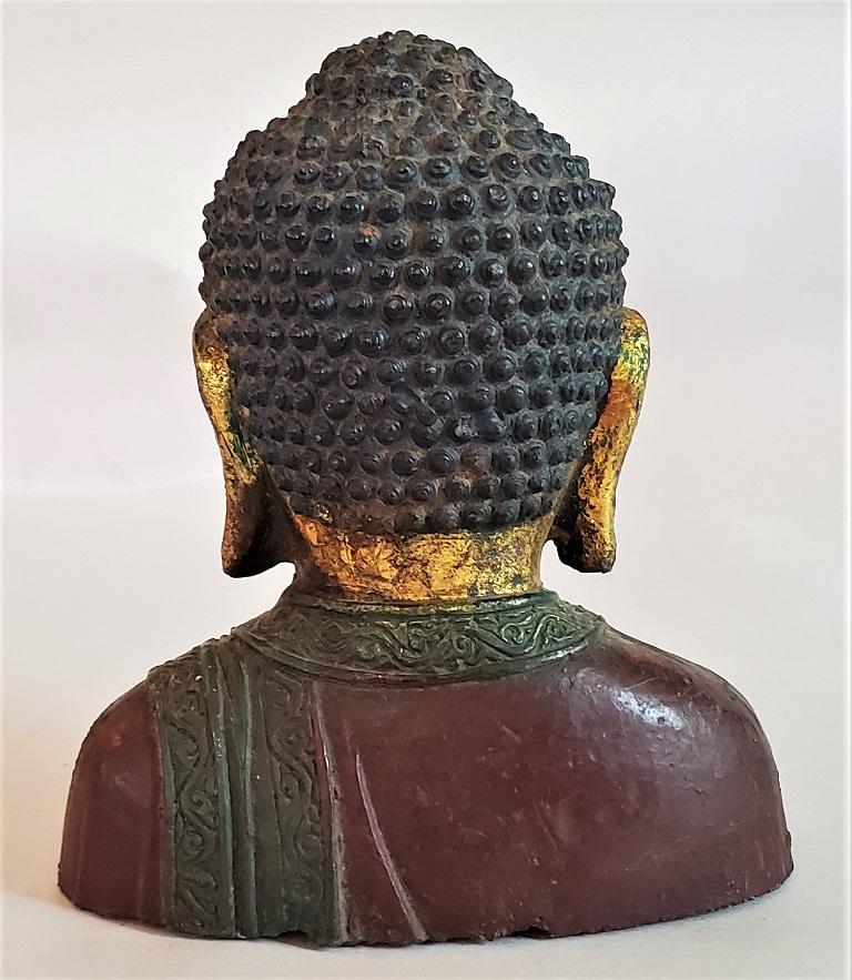 Early 20th Century Cambodian Gilt and Painted Iron Buddha Bust 3