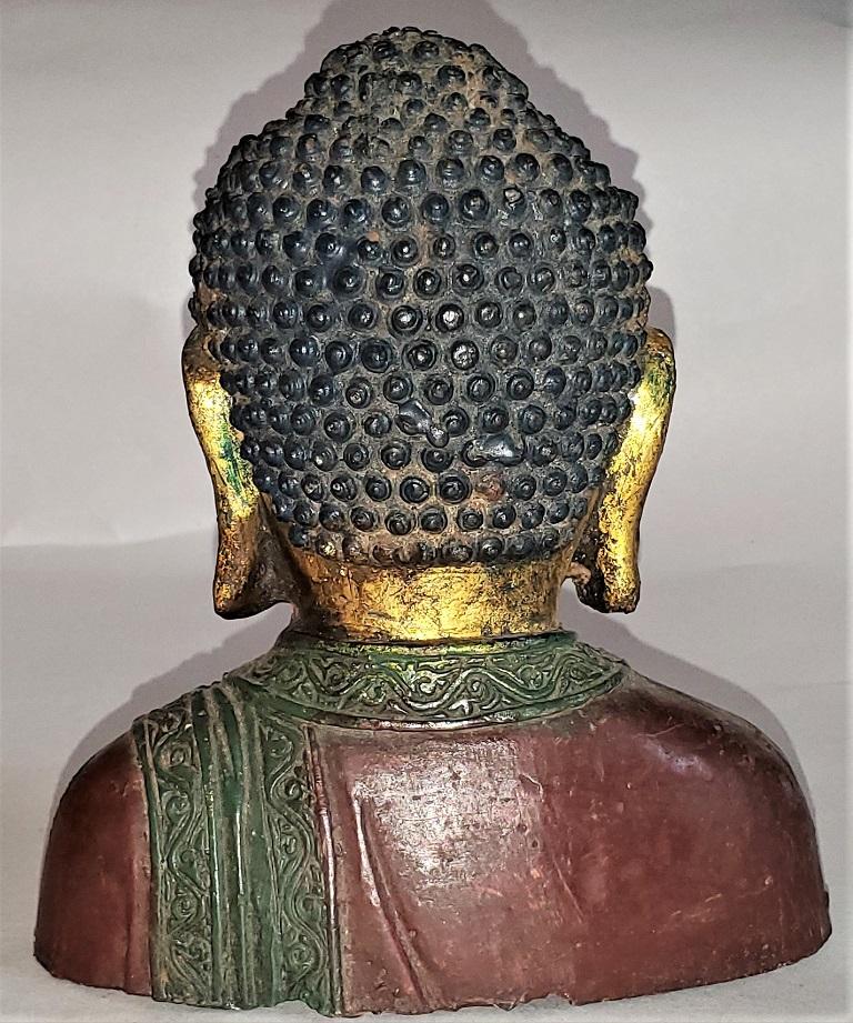 Early 20th Century Cambodian Gilt and Painted Iron Buddha Bust 4