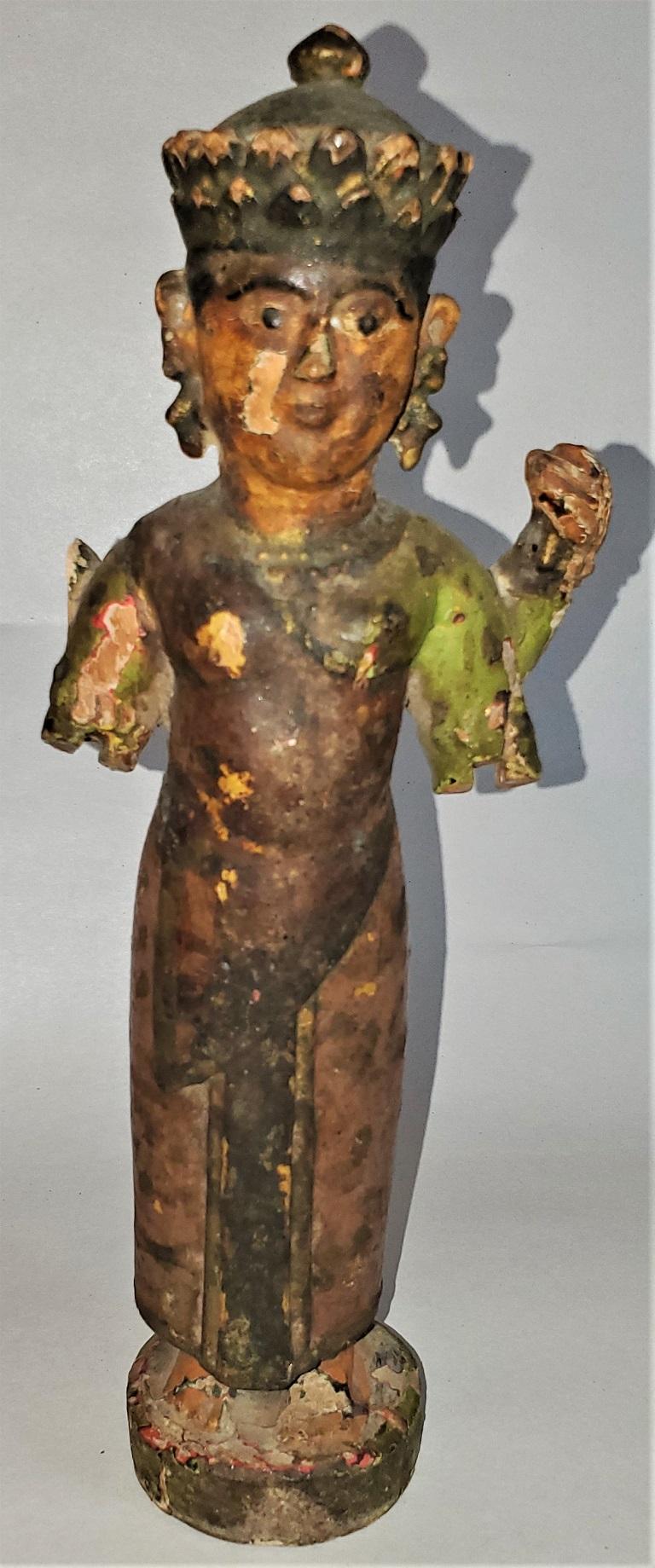 Country Early 20th Century Cambodian Polychrome Female Figurine For Sale