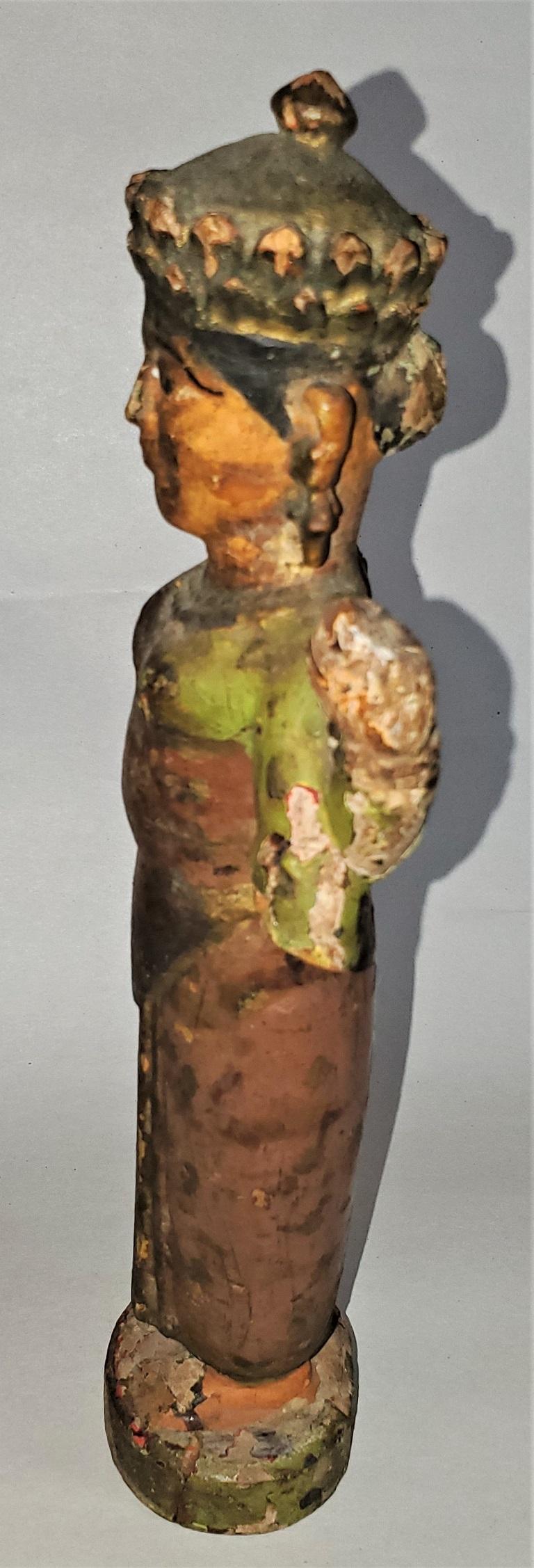 Hand-Painted Early 20th Century Cambodian Polychrome Female Figurine For Sale
