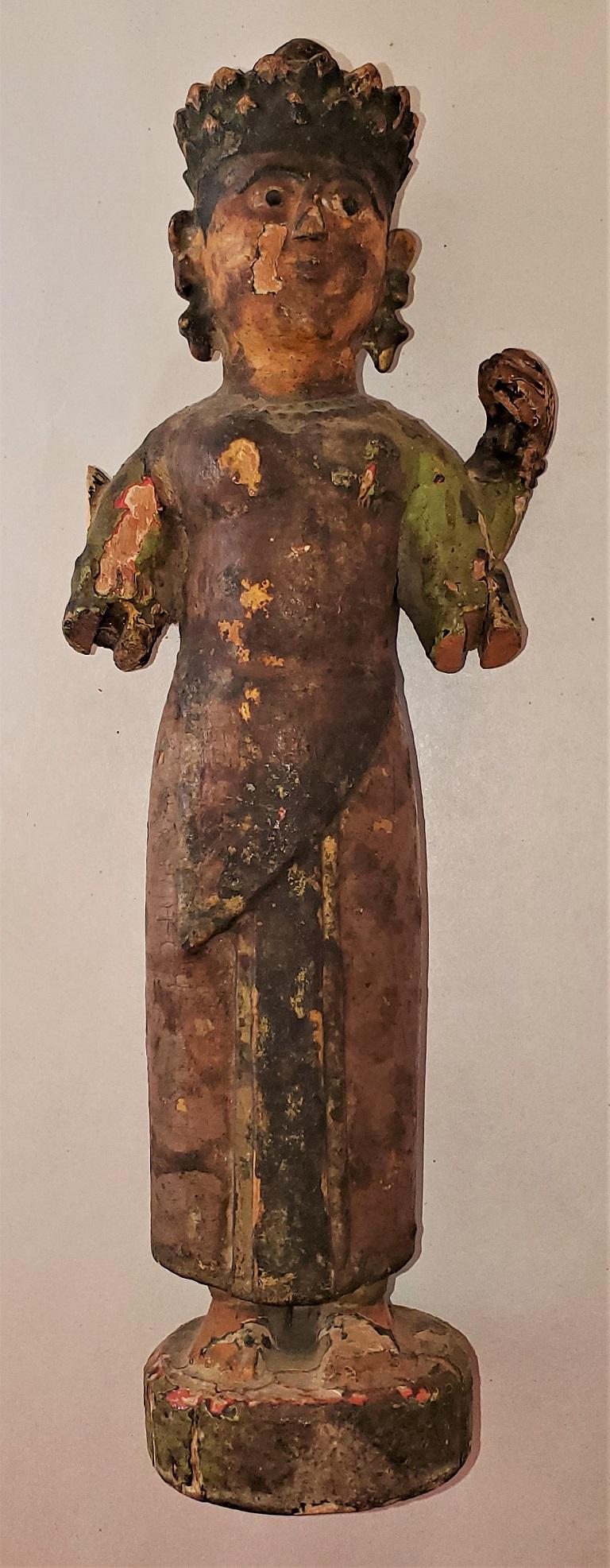 Early 20th Century Cambodian Polychrome Female Figurine For Sale 1