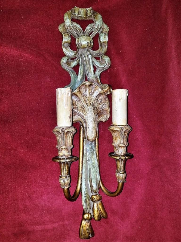 Gesso Early 20th Century Carved Wall Light Sconce by Thorvald Strom