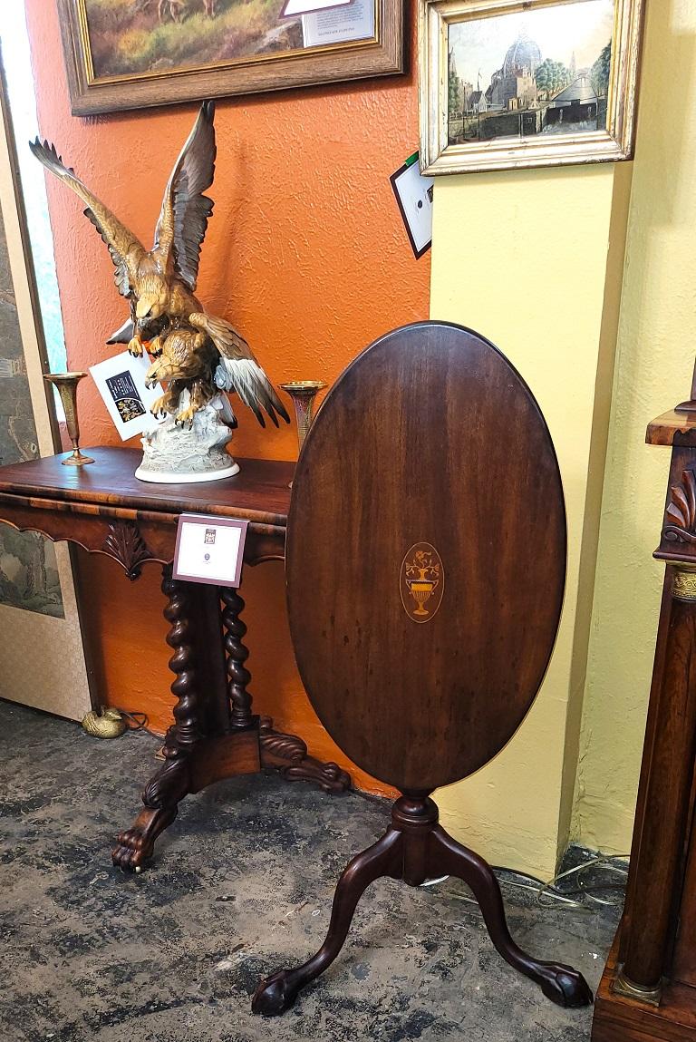 Early 20C English Oval Tilt Top Ball and Claw Side Table 4